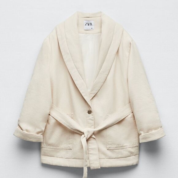 ZARA BELTED DENIM PUFFER JACKET - Picture 6 of 11